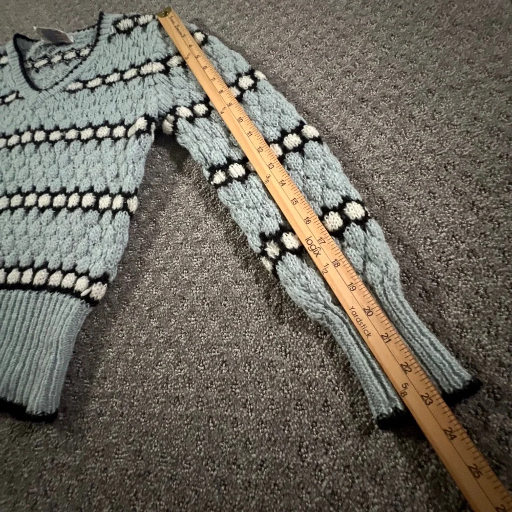 Western Connection‎ Sweater Womens Medium Blue Vintage 80s Popcorn Knit V-Neck